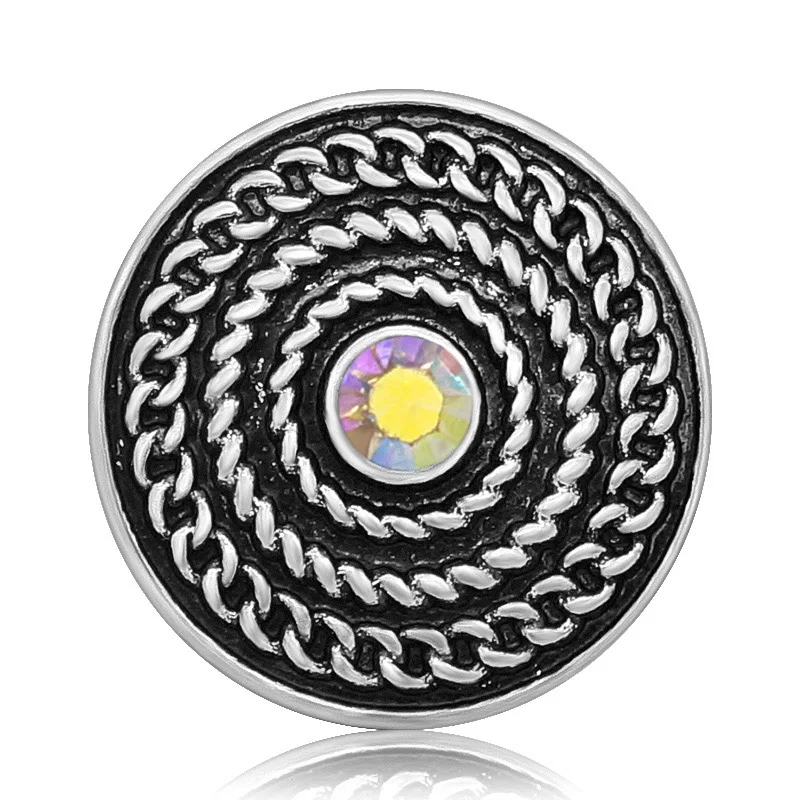 New KZ3141 Charming colorful rhinestone chain round pattern 20MM snap buttons fit snap bracelet jewelry wholesale