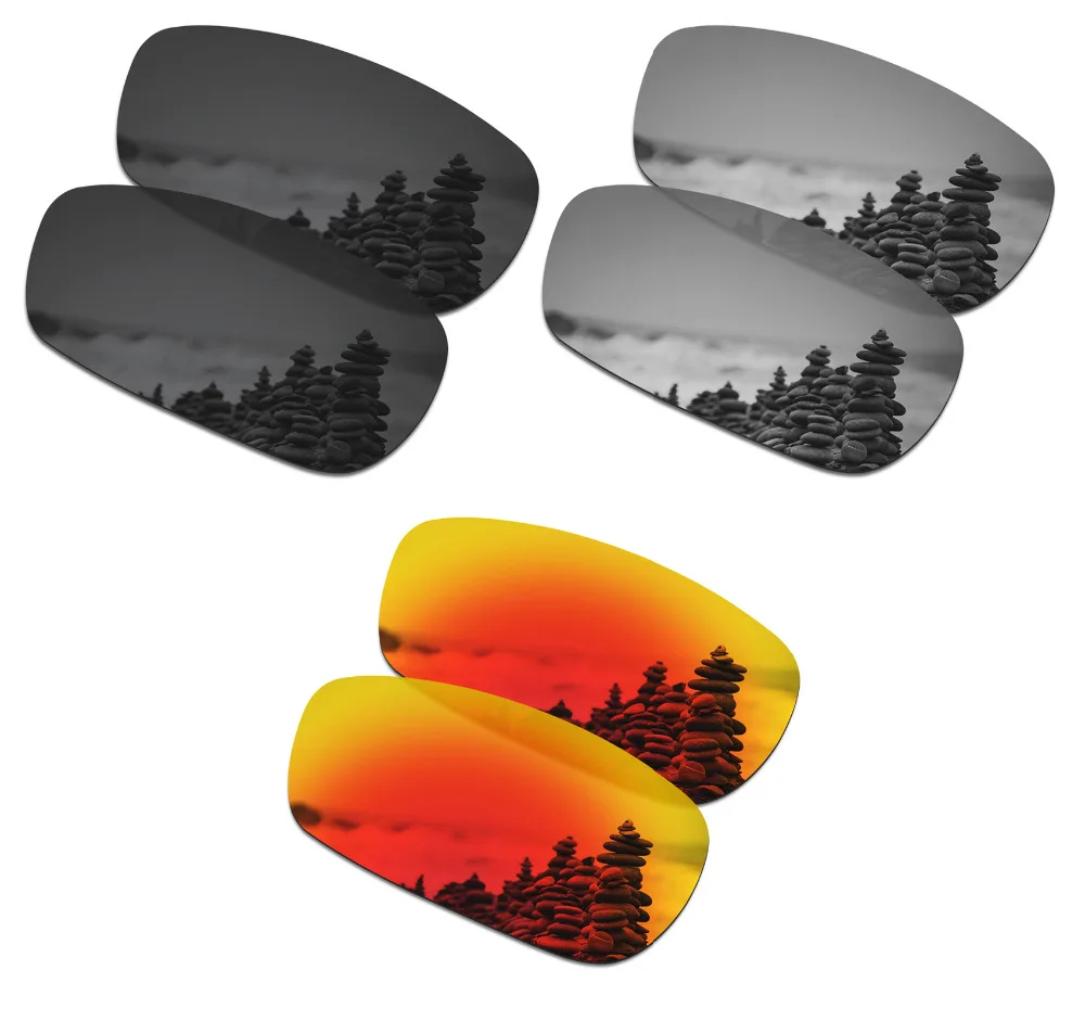 

SmartVLT 3 Pairs Polarized Sunglasses Replacement Lenses for Oakley Crosshair 2.0 Black and Silver Titanium and Fire Red