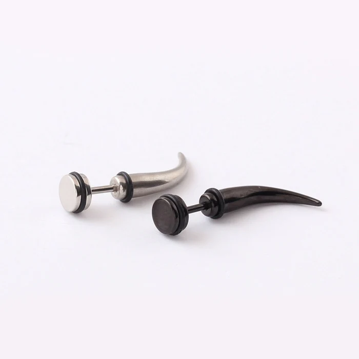 Unique Silver color Black Stainless Steel Horn Cone Spike Tip Women Men Ear stud Earrings 2pcs