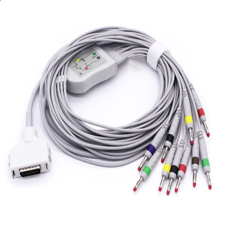 2023 New Compatible for Fukuda ECG Cable with 10 leads  FCP-7411,FX-7402/FX-2111,FX-2155/3010/7010/7102 EKG Cable Wires AHA