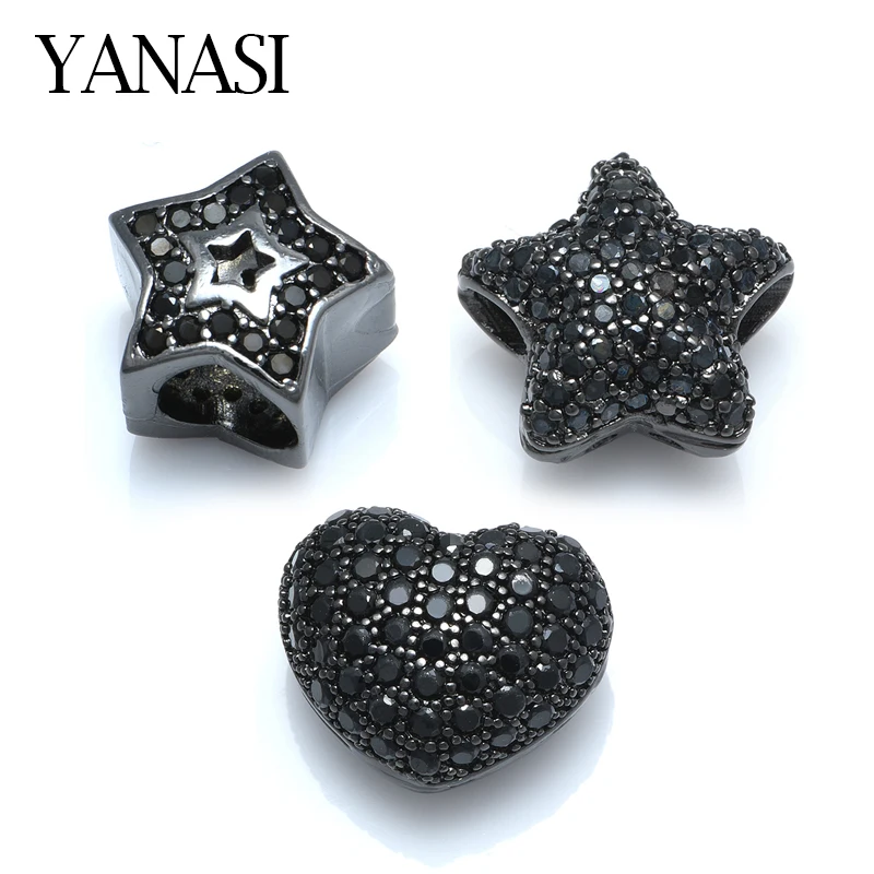 1PCS Black Heat Star Charm Beads Hollow Big Hole  Accessories For Handmade Jewelry Making DIY Woman Man Bracelet Gift