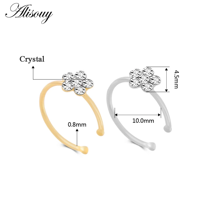 Alisouy 1 قطعة ثقب الأنف الدائري الهندي زهرة الأنف مسمار هوب الحاجز الفرس ثقب الأنف كليب خواتم مجوهرات للجسم #6