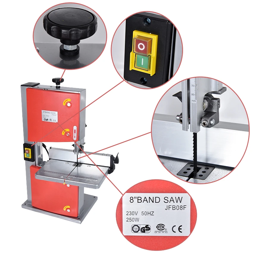 JFB08 8 Inch Band Saw 220V Multifunctional Woodworking Band-Sawing Machine Solid Wood Flooring Installation Work Table Saws 250W