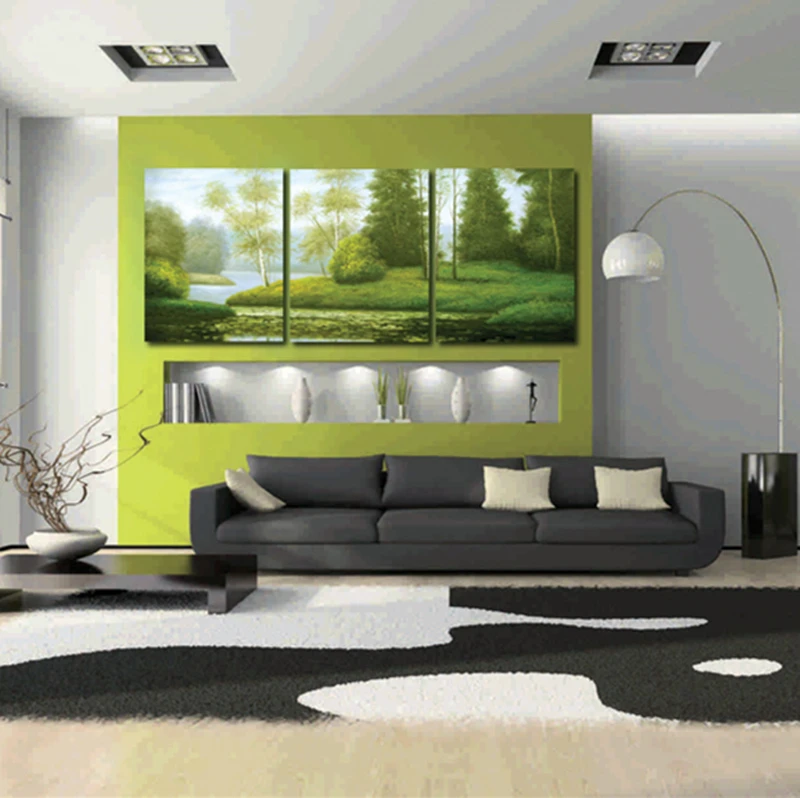 Modern Wall Art Oil Painting Decor Green Tree Picture Print On Canvas 3 Pieces No Frame