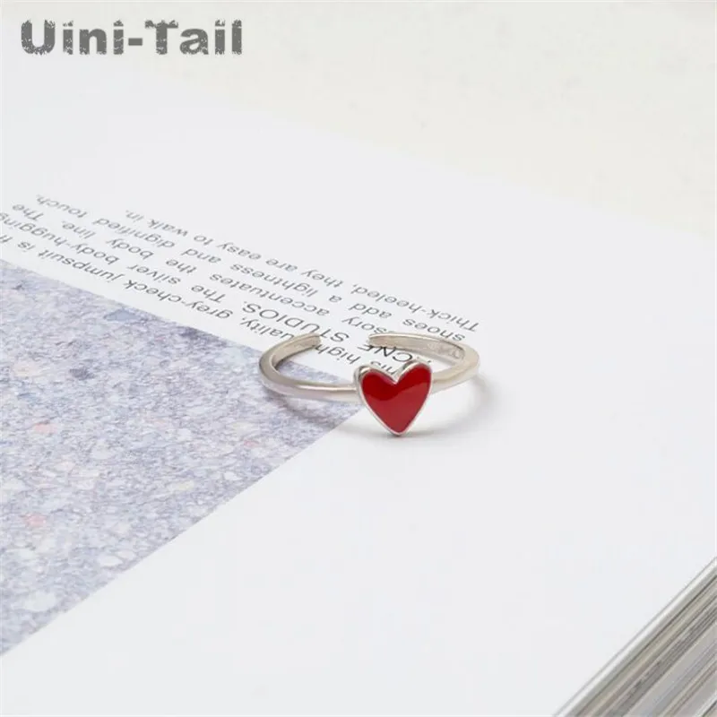 Uini-Tail hot new 925 Tibetan silver red heart-shaped ring Korea exquisite heart ring small fresh fashion foreign trade jewelry