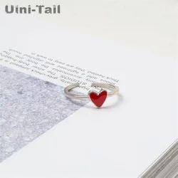 Uini-Tail hot new 925 Tibetan silver red heart-shaped ring Korea exquisite heart ring small fresh fashion foreign trade jewelry