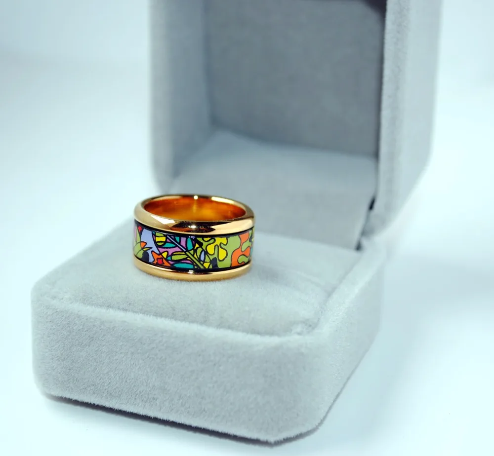 Cloisonne enamel circular fashion jewelry plated gold rings