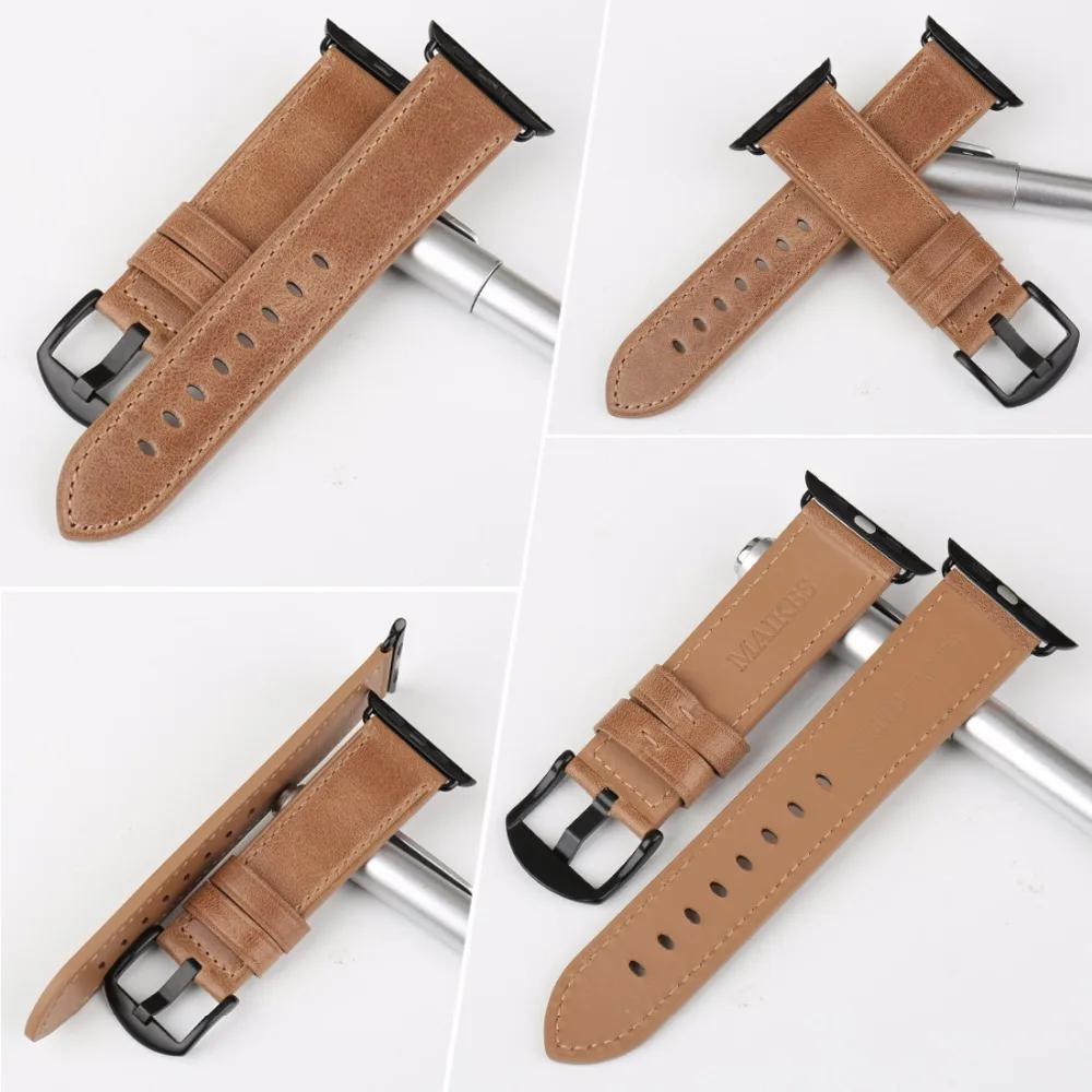 MAIKES Genuine Leather Strap For Apple Watch 49mm 45mm 41mm 44mm 40mm 42mm 38mm Series 8 7 SE 6 5 4 3 iWatch Band