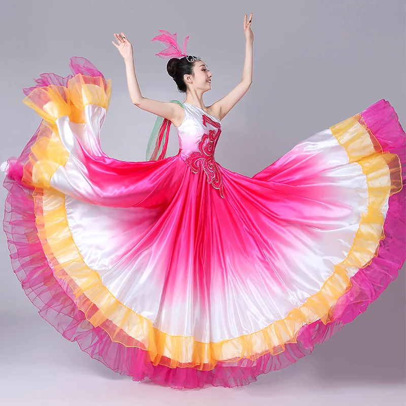 New Opening Dance Dress Spanish Big Swing Dress Female Embroidery Transition Color Stage Performance Nation Dance Costume H574