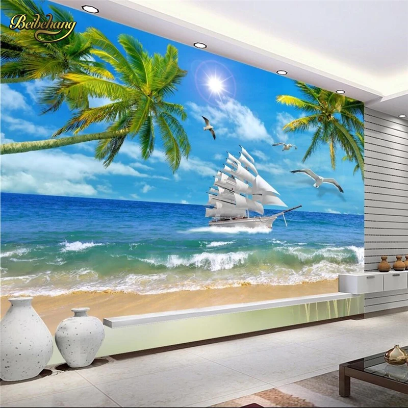 

beibehang papel de parede 3D Coconut tree sea view Custom Photo Mural Wallpaper for Living Room Abstract Art Decor Wall paper