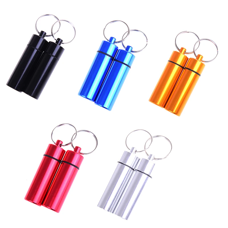 2Pcs Portable Mini Pill Container Bottle Storage Case Keychain Waterproof Aluminum Pill Box High Quality