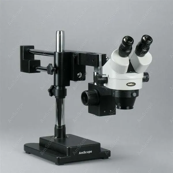 Binocular Boom Stand Microscope--AmScope Supplies 7X-90X Binocular Stereo Zoom Microscope with Black Double Arm Boom Stand