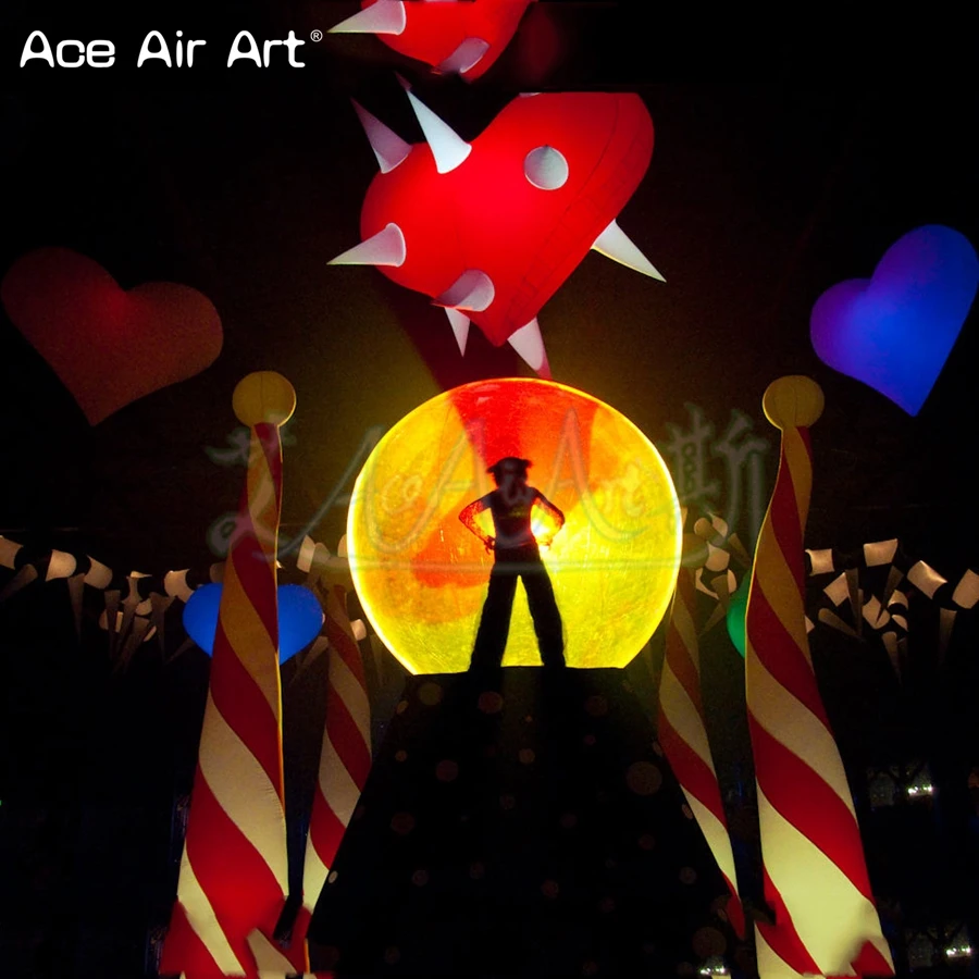 Beautiful Red Color Balloon Inflatable Heart Model Prickly Heart with Thorns and Sparkle Lights for Arena Shows