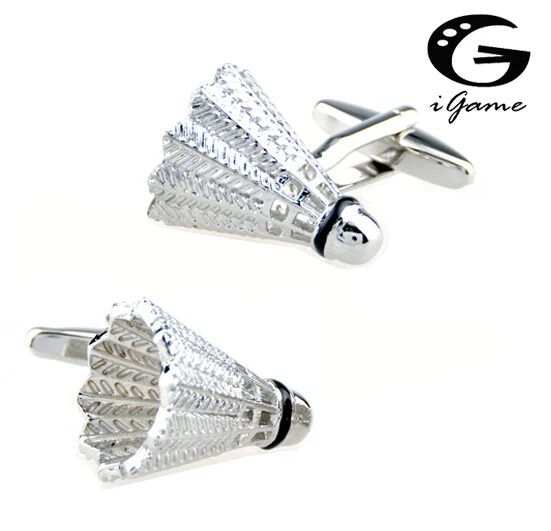 iGame Factory Price Retail Badminton Cuff Links Brass Material Silver Colour Shuttlecock Design Free Shipping