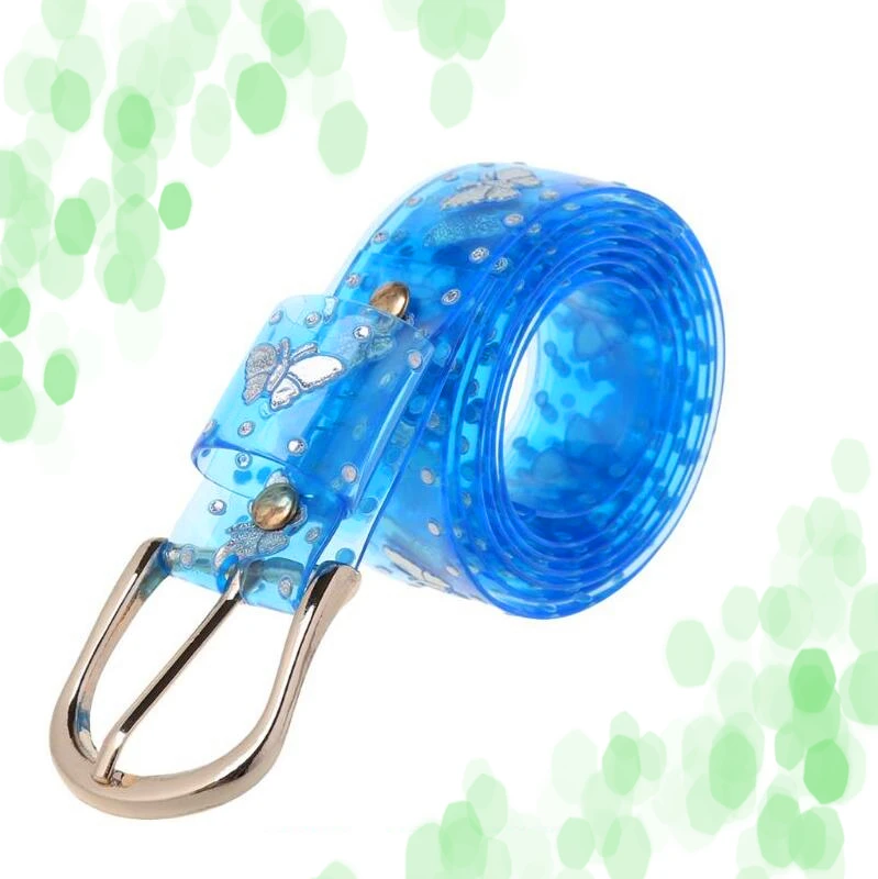 New luxury fashion Lady Girls Sweet Candy Color Laser Butterfly Print Belt Women Dress Transparent Jelly Waist child girl Belt