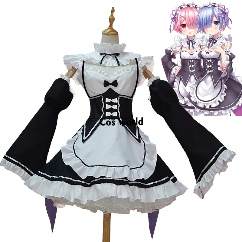 Re Zero Ramu Remu Maid Apron Dress Uniform Outfits Anime Cosplay Costumes