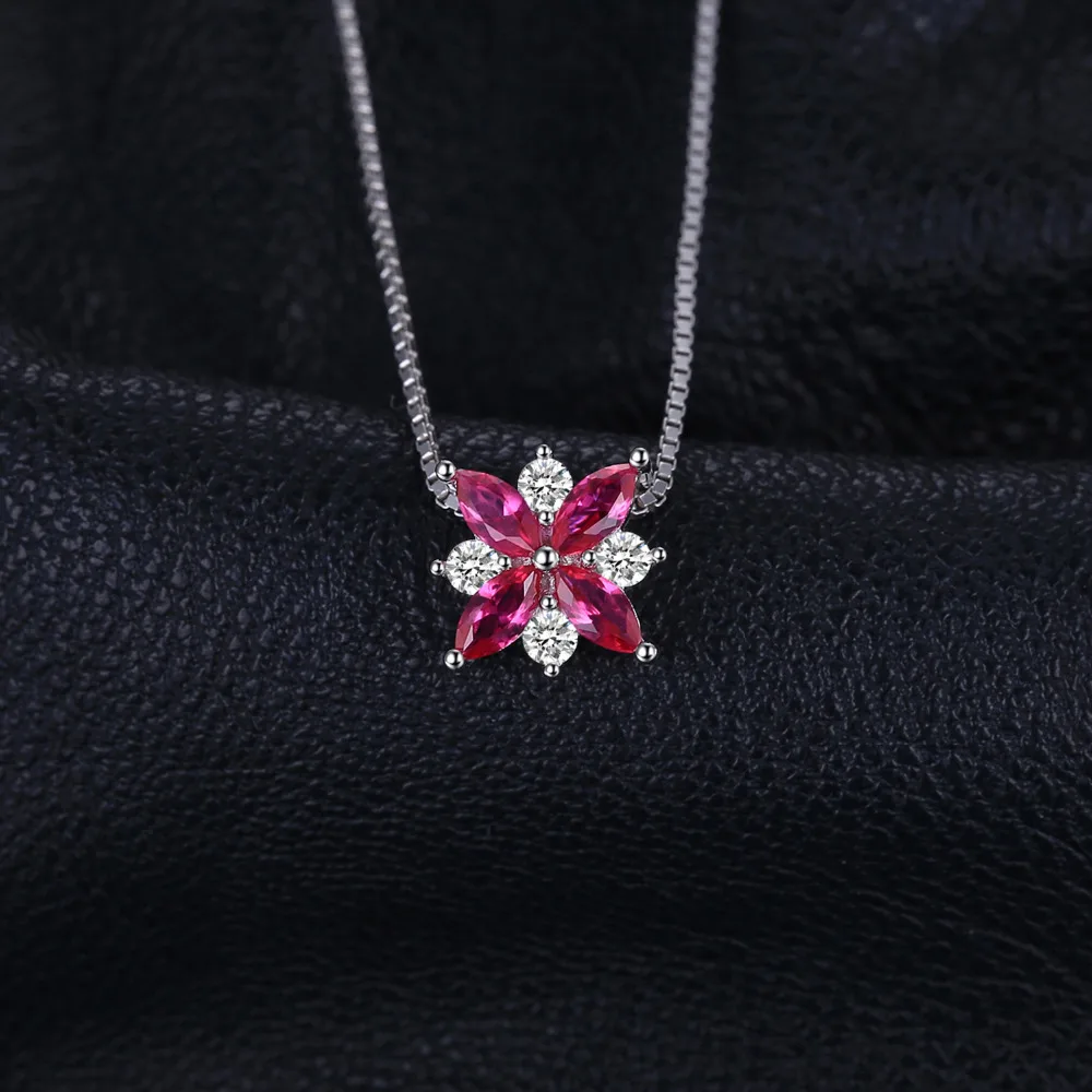 JewelryPalace Flowers Created Ruby 925 Sterling Silver Pendant Necklace for Woman Cross Gemstone Fine Jewelry Choker No Chain