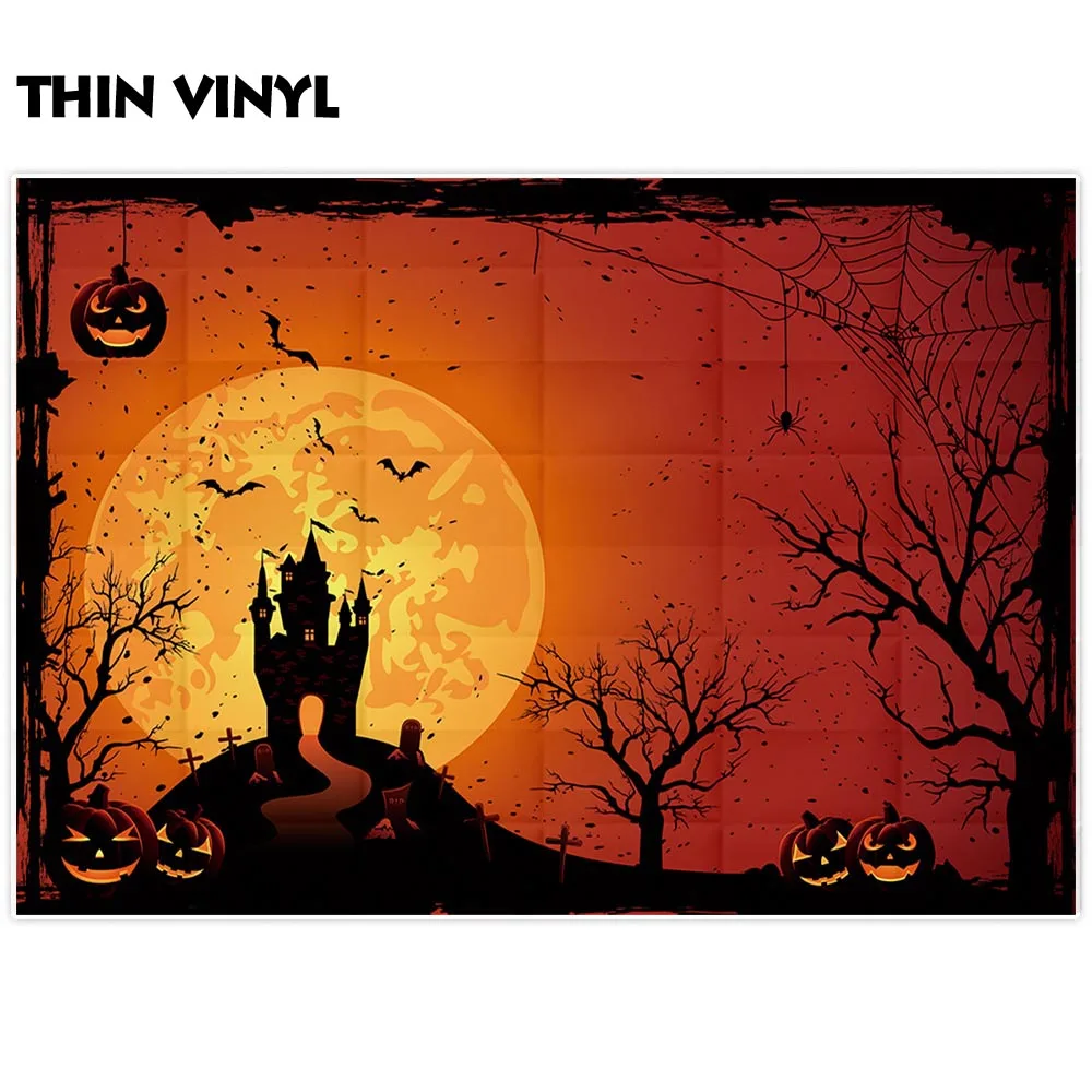 Allenjoy 사진 배경 할로윈 오렌지 호박 거미 박쥐 성 아이 배경 스튜디오 photobooth 소품 photocall 사용자 정의