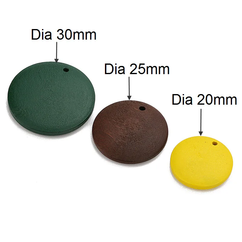 SAUVOO 30Pcs 20/25/30mm Dia Flat Round Wooden Beads 1.5mm Straight Hole Loose Wood Spacer Beads For Diy Bracelet Jewelry Making