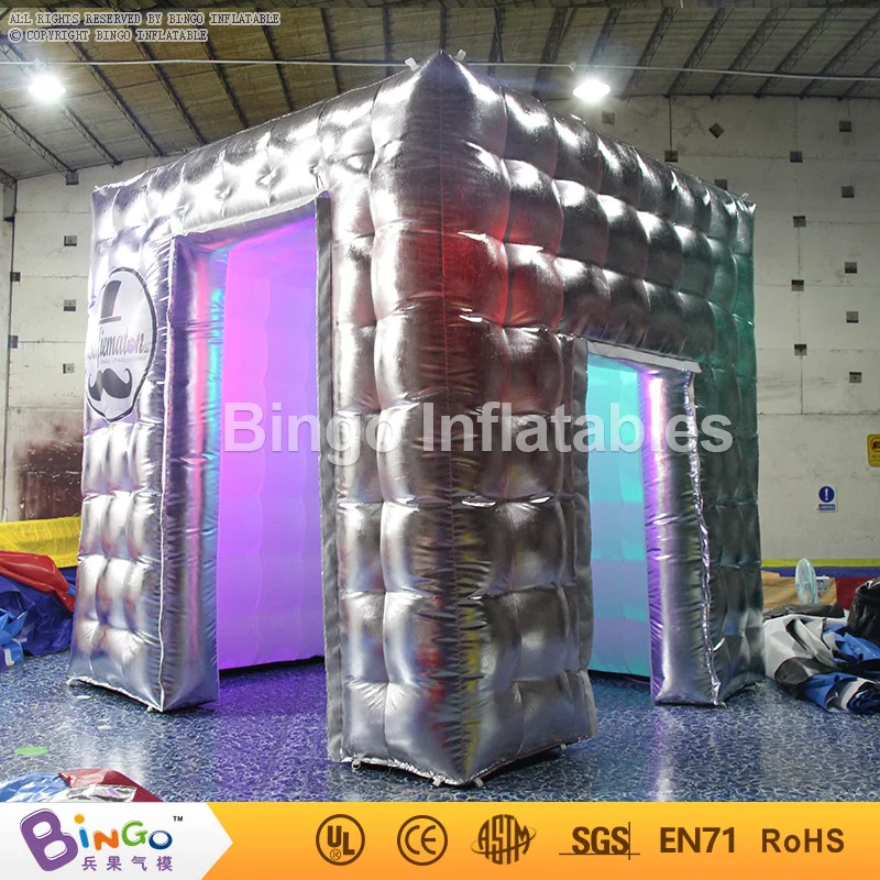 High Quality 2.4X2.4X2.4 Meters LED Lighting Inflatable Photo Booth Tent Silver Color Photo Booth For Wedding Party Toy Tents