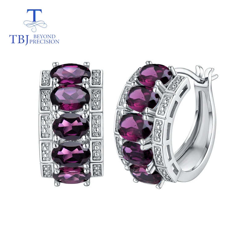 

TBJ,Clasp earring with natural rhodolite earring 925 sterling silver fine jewelry elegant design for women best Valentine gift