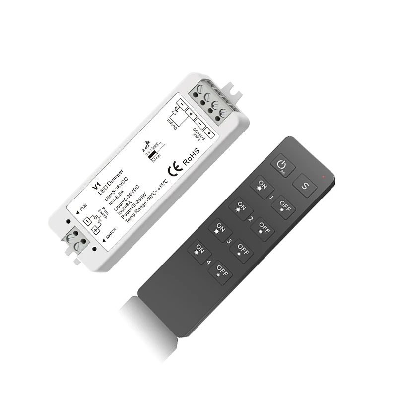 New Led Strip Dimmer 12V 4 Zone RF Wireless Remote RU4 Constant Voltage Receiver V1 Led 5050 3528 Single Color Strip Dimmer