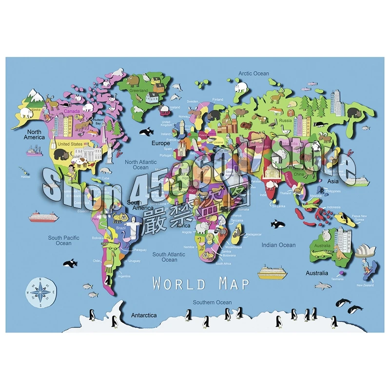 Diamond Embroidery World Map animals Wall Art Diy Diamond Painting Cross Stitch Full Square Rhinestone Mosaic Decor Christmas