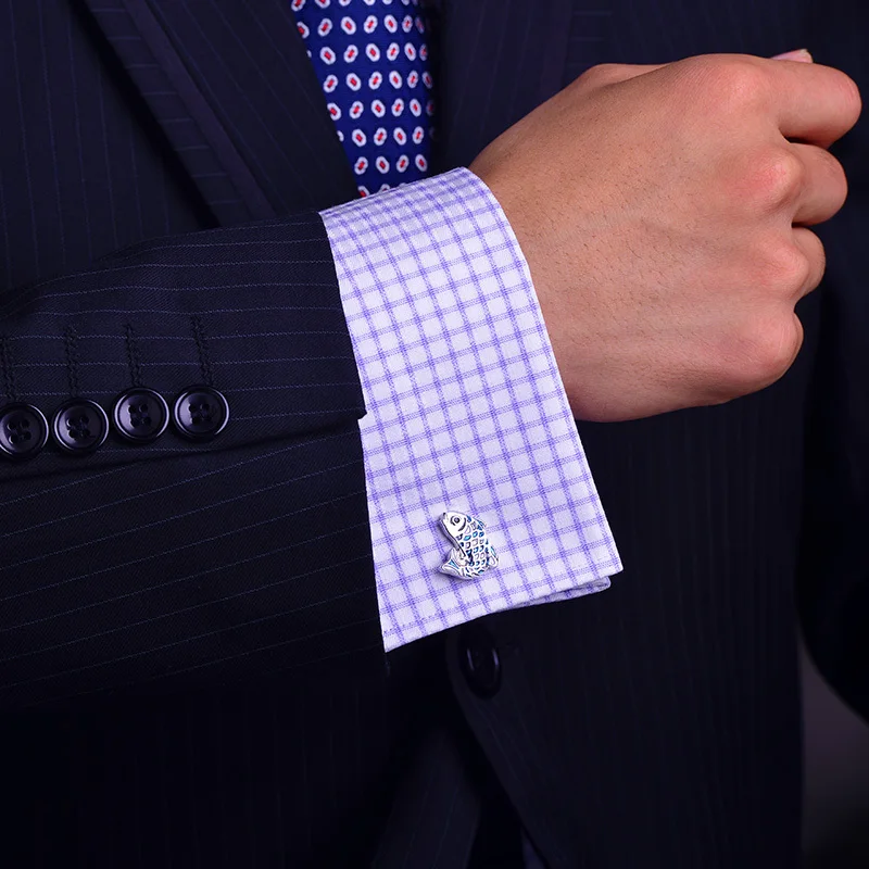 KFLK Jewelry French shirt cufflinks for men\'s Gifts Brand Animal cuff buttons Blue fish cuff links High Quality guests