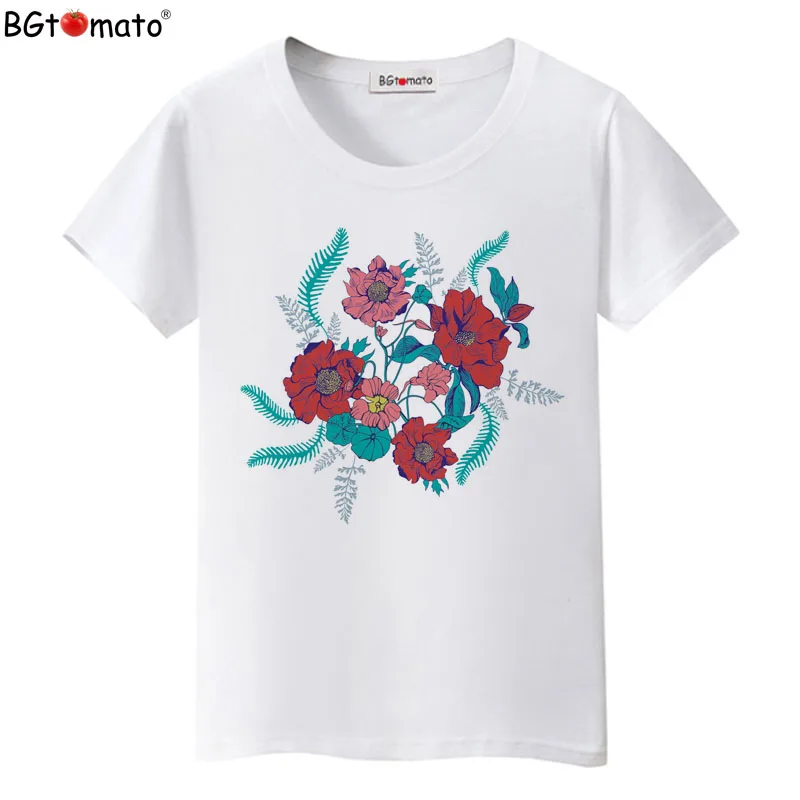 

BGtomato Flowers tshirt women Rose printing t-shirt Summer Casual tops women beautiful flowers streetshirt korean clothes