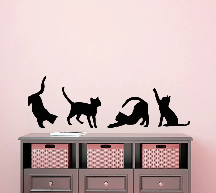 Four Cats Silhouettes Art Wall Sticker Small Pattern Art Wall Decals Cute Cats Special Designed Wall Murals Vinyl Poster Wm-456