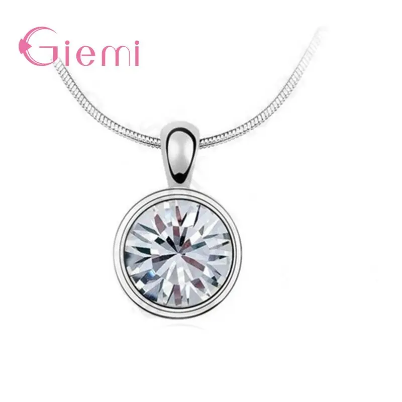 925 Sterling Silver Natural Cubic Zirconia Pendant Necklace Jewelry For Women Vintage Engagement Gifts