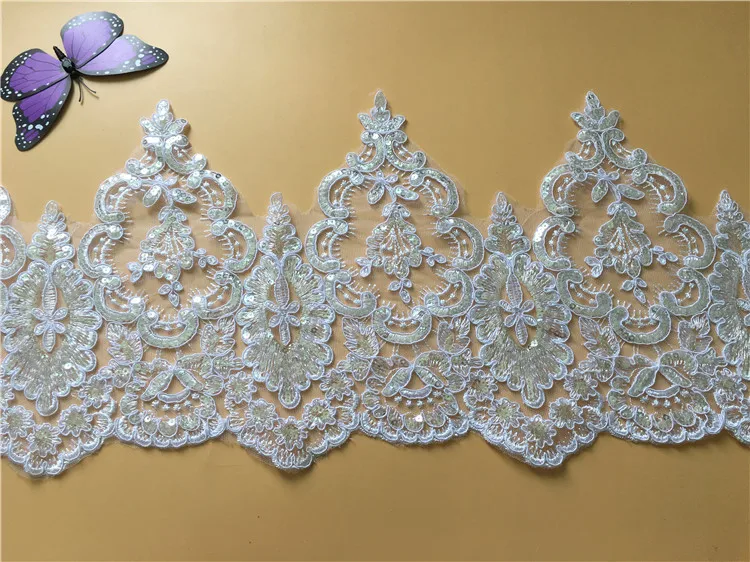 

9Yds White/Ivory Cording Fabric Sequins Flower Venise Venice Luxury Lace Trim Applique Sewing Craft for Wedding Decoration