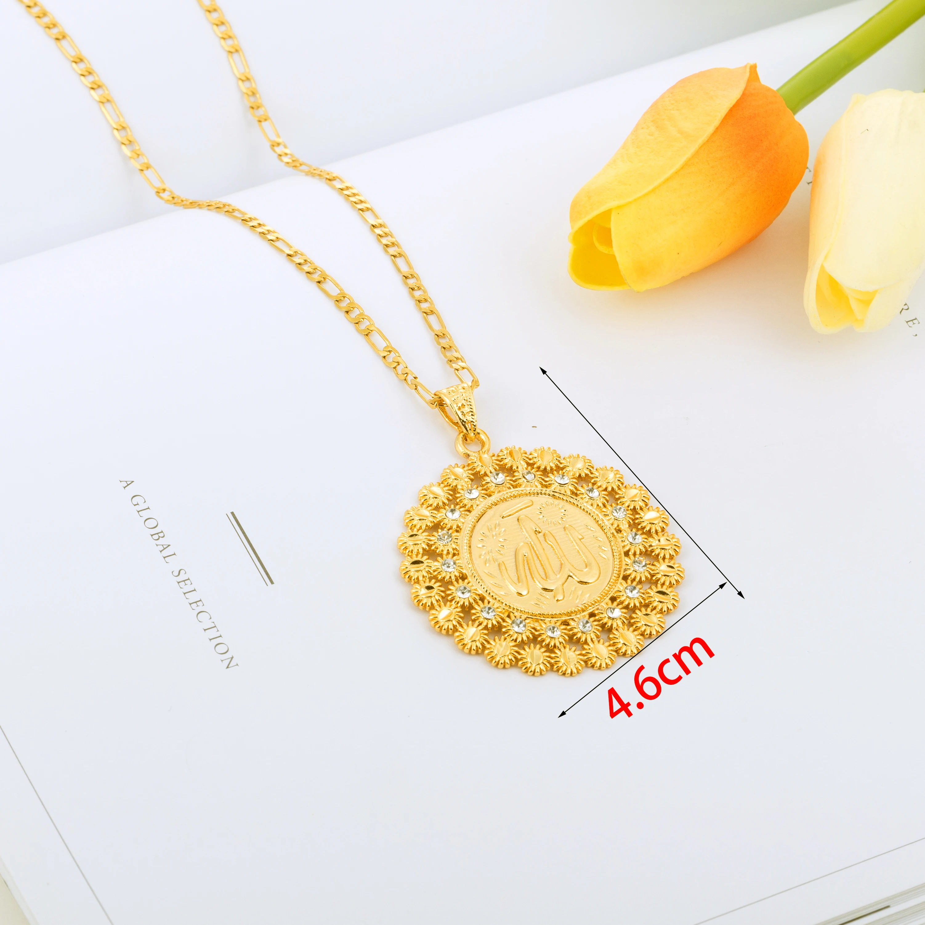 60CM NK Chain Allah Zirconia Pendant Necklace Islam for Girl Gold Color Africa/Arab Jewelry Muslim Women Gifts