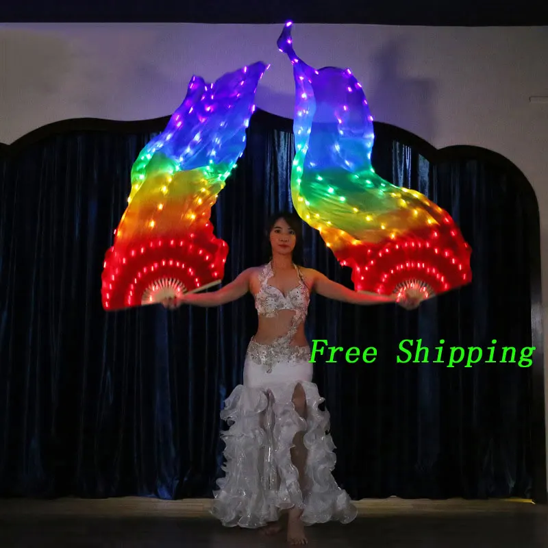 LED Rainbow Fan Veil Belly Dance Accessories Fan Veil Belly Dance Carnival Dance Prop Professional Stage Accessories