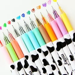 Bolígrafo Kawaii de Gel con forma de vaca lechosa, 12 colores, bolígrafo negro para firma, grafiti, suministros escolares, papelería, 2 uds.