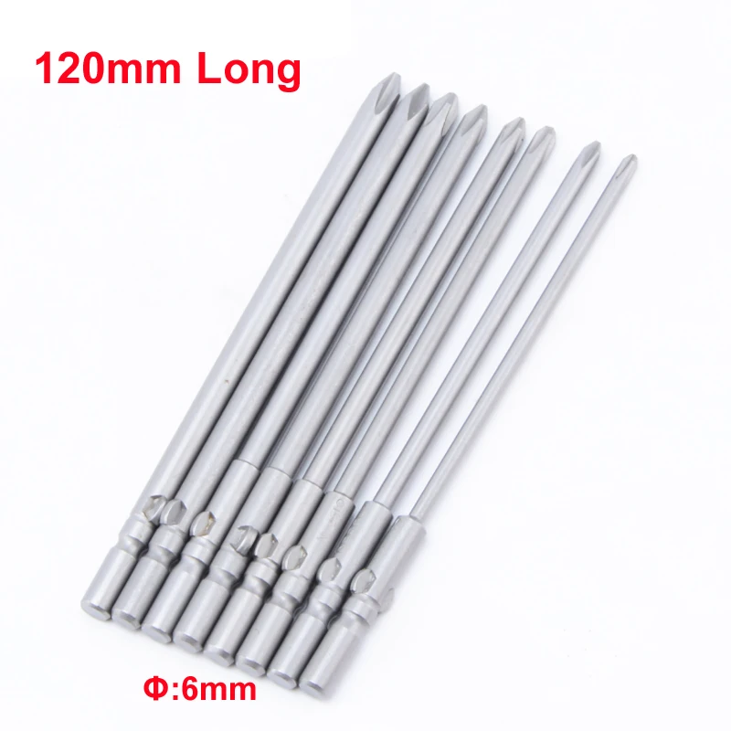 8pcs/lot 802 6mm Round Shank Magnetic Phillips Cross Electric PH2 PH1 Screwdriver bits 120mm length