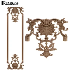 RUNBAZEF Retro Rose Floral Wood Carved Decal Corner Applique Decorate Frame Wall Doors Furniture Decorative Wooden Figurines