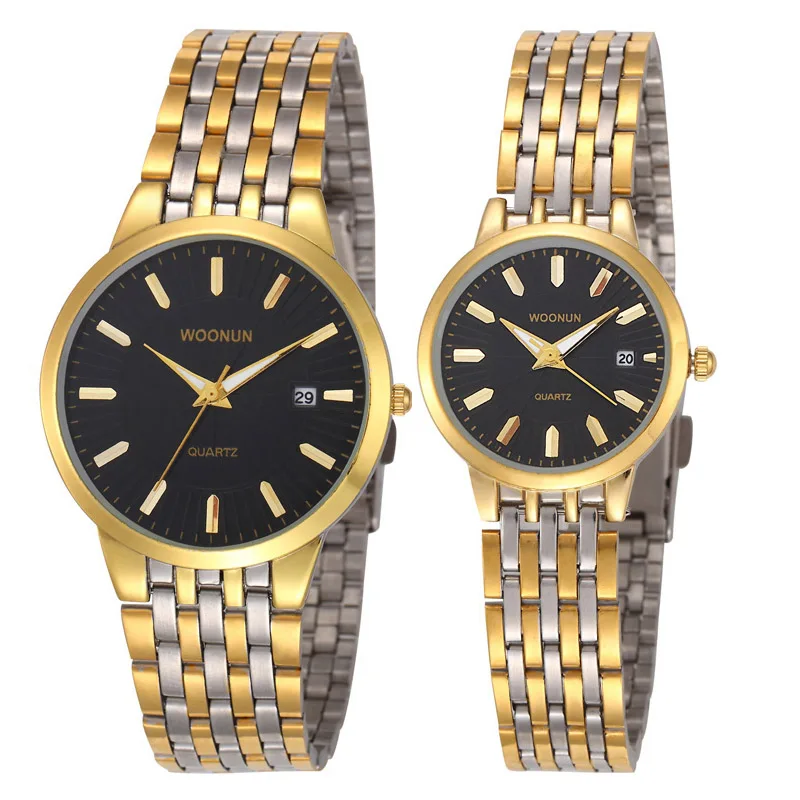 WOONUN Famous Brand Watch Luxury Gold Women Men Full Steel Quartz Ultra Thin Watches Couple Watches Fashion Lovers Watches