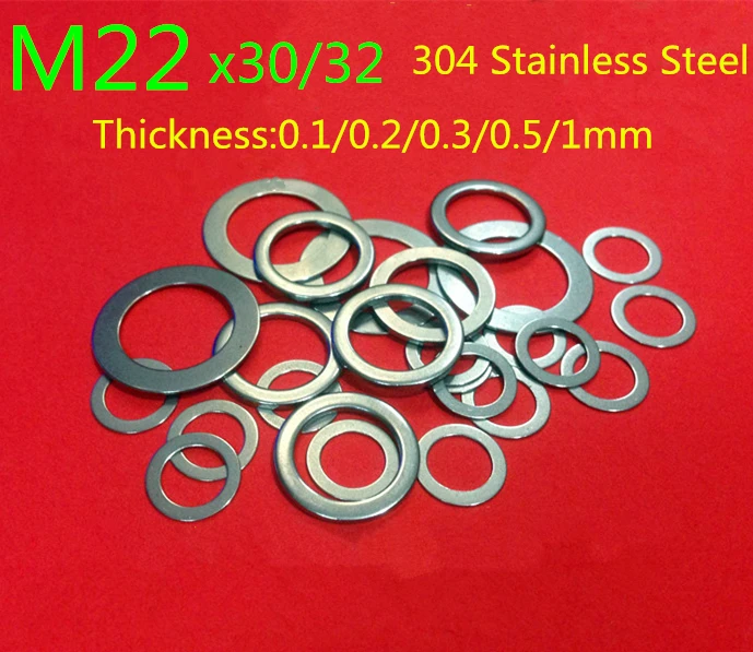 30PCS M22 flat Thin washer shim 0.1mm 0.2mm 0.3mm 0.5mm0 304 Stainless Steel Ultra-thin Flat Washer Gasket  Adjustment washer