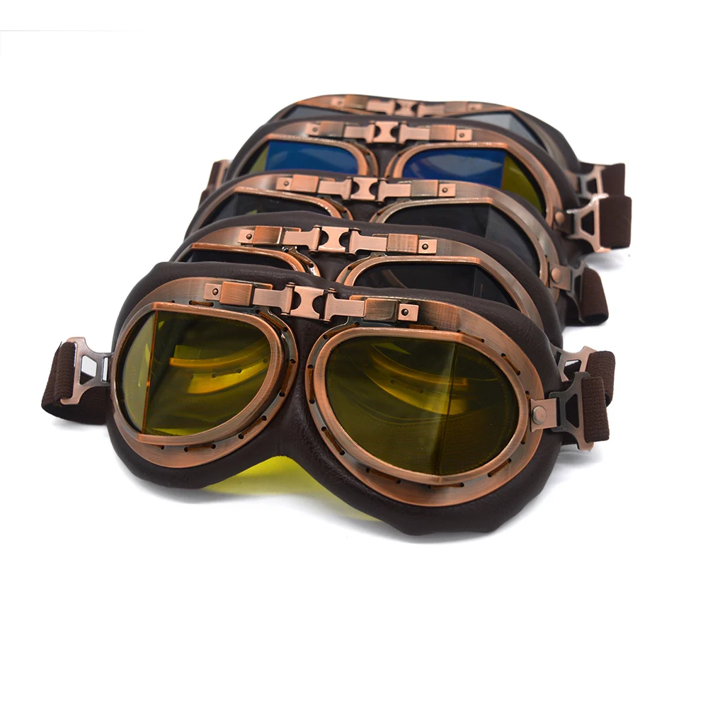 

evomosa Vintage Motorcycle Goggles Pilot WWII Helmet Goggles Cruiser Scooter Glasses Motorbike Off Rod MX Copper Goggles