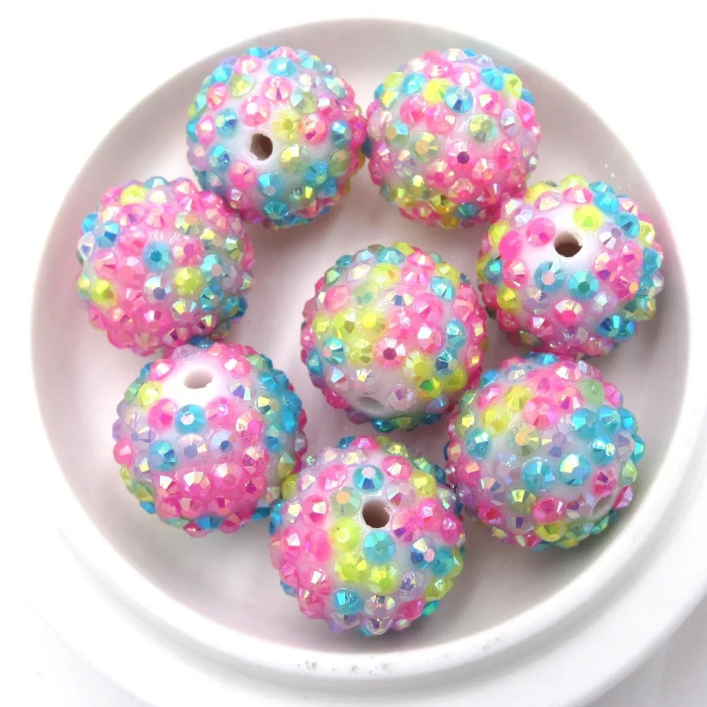 Designer 20MM Colorful Resin Rhinestone Bead For Girls DIY Chunky Bubblegum Necklace Make Accessories Straight Hole Loose Beads