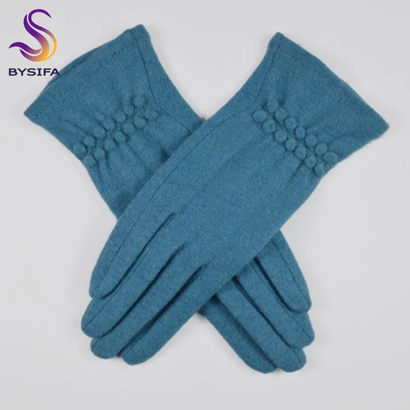 [BYSIFA] Winter Cashmere Wool Gloves Women New Soft Elegant Mittens Gloves Top Grade Thick Warm Touch Screen Ladies Gray Gloves