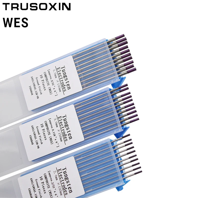 Cabezal de electrodo de tungsteno compuesto, varilla de tungsteno TIG para soldador, Color púrpura, código 1,6/2,0/2,4/3,0/3,2 MM, 10 Uds.