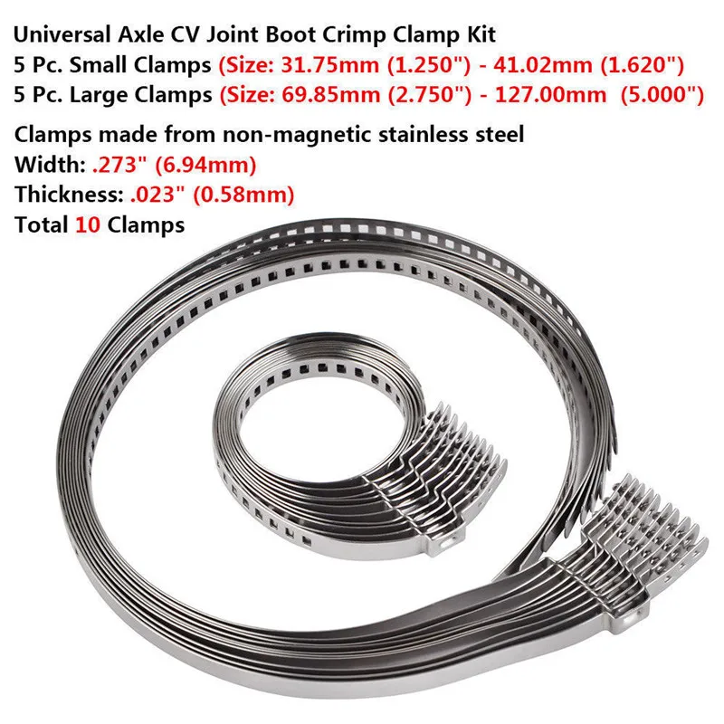 In stock 10/20Pcs Universal Adjustable AXLE CV Joint Boot Crimp Clamp Kit 31- 41mm 70- 125mm 5/10 Small +5/10 Big