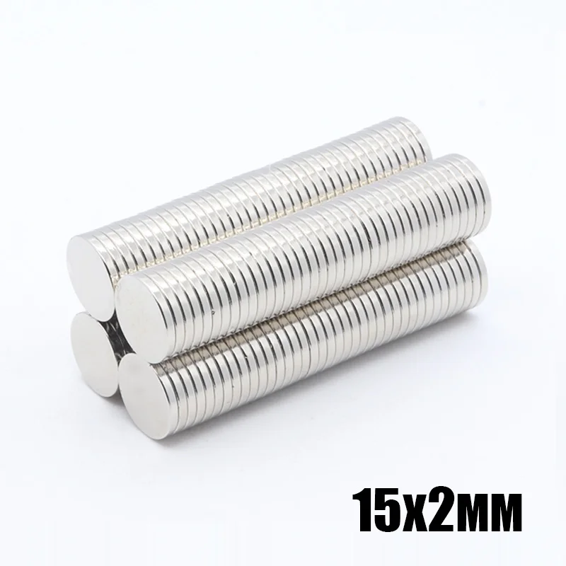 

100pcs 15x2 mm Neodymium magnet 15x2 mm Rare Earth small Strong Round permanent 15*2 mm NdFeB nickle magnetic sheet Not Rust