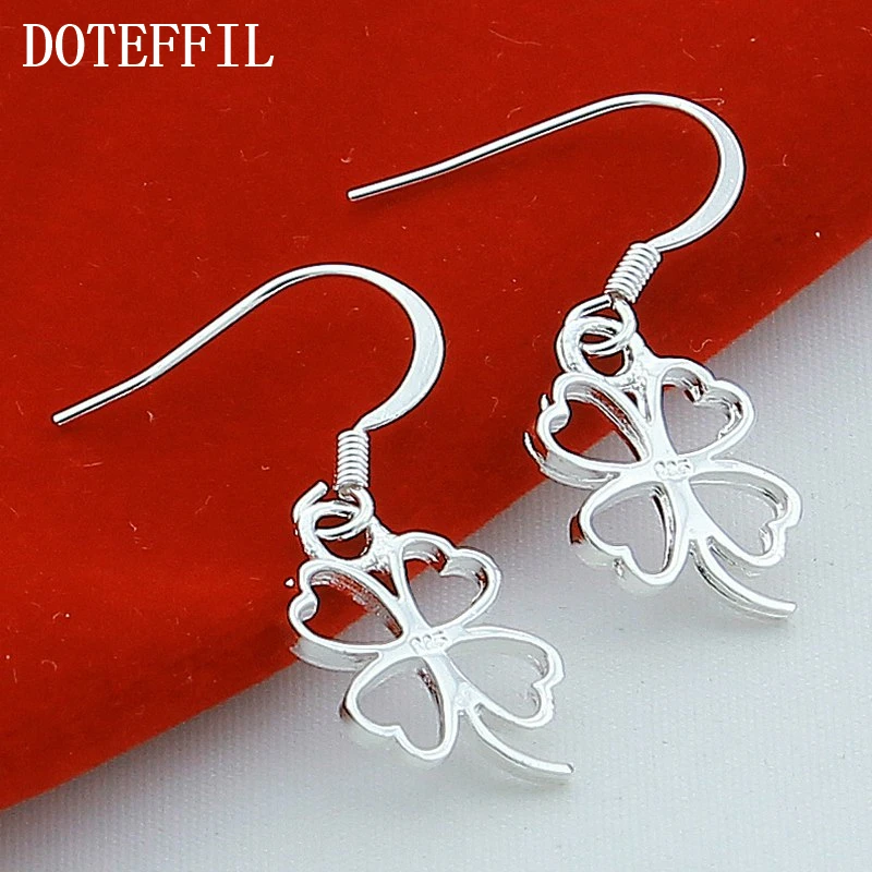 DOTEFFIL 925 Sterling Silver Hollow Four-leaf Clover Drop Earrings For Woman Wedding Engagement Fashion Party Charm Jewelry