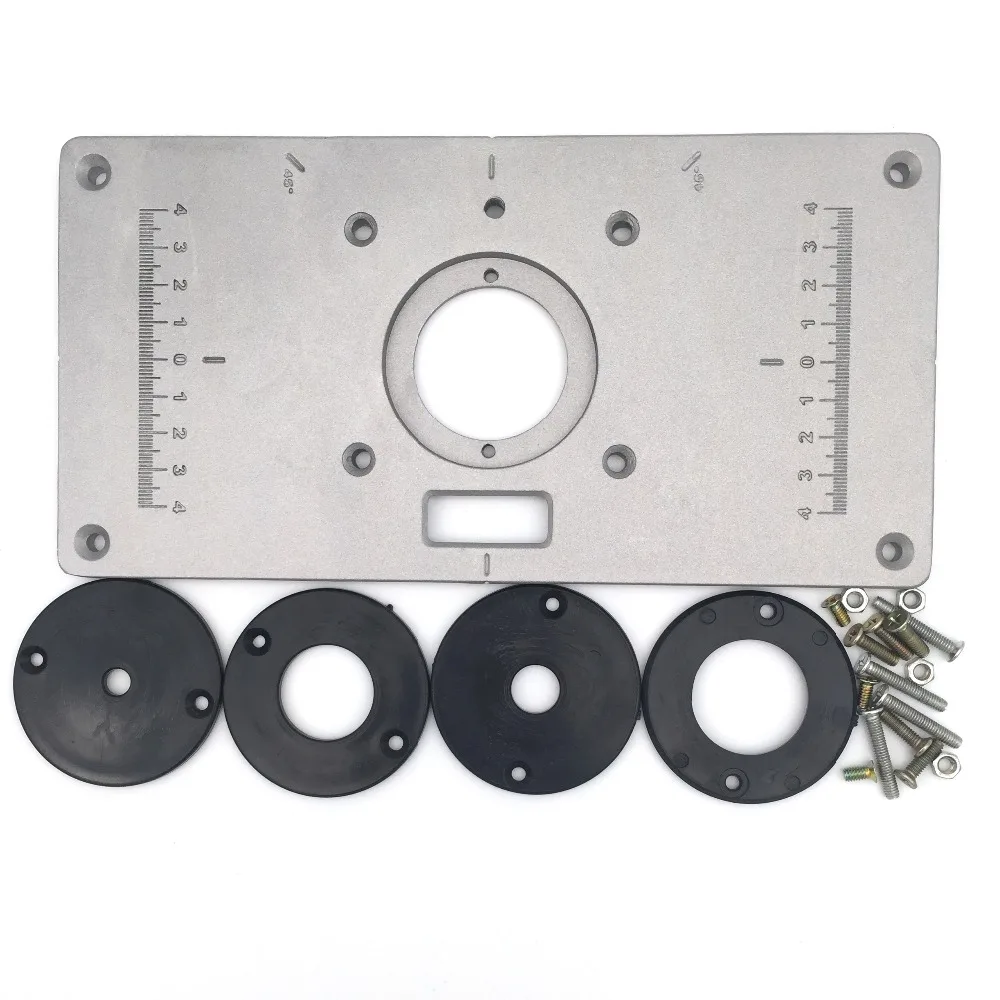 Aluminium Router Tafel Insert Plaat Hout Router Tafel Met 4 Pcs Insert Ringen Voor Houtbewerking Bankjes Hout Trimmer Plaat