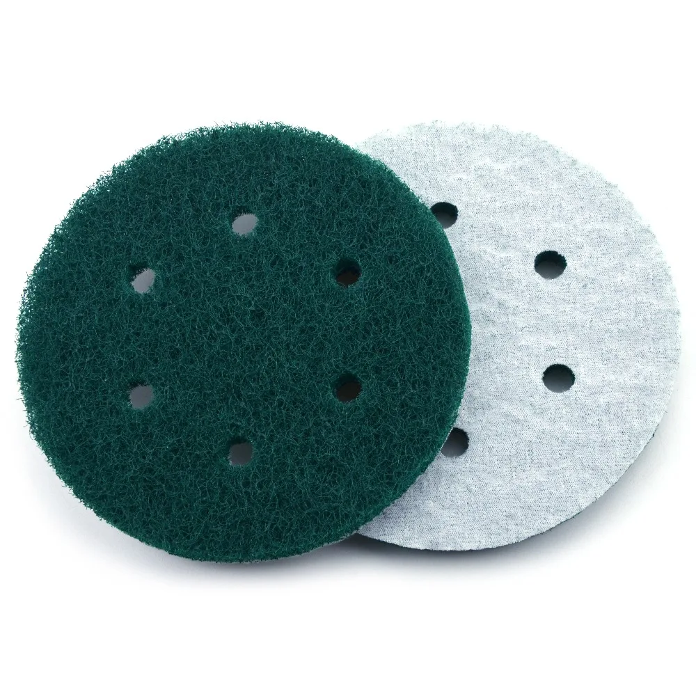 12PCS 6 Inch(150mm) 6-Hole Round Hook&Loop Industrial Scouring Pads Heavy Duty 240#/400#/1000# Nylon Polishing Pad for Cleaning