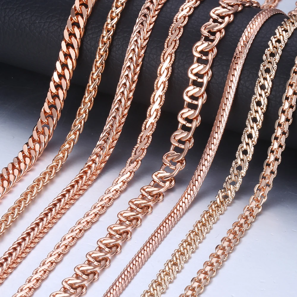 Necklace for Women 585 Rose Gold color Curb Snail Link Chain Gold Color Necklace Men\'s Woman Jewelry Gifts 45cm 50cm 60cm GNN1