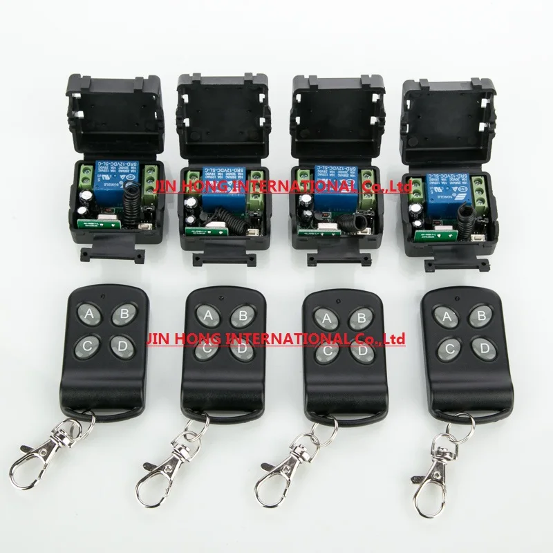 

DC12V 1CH RF wireless remote control switch system 4pcs transmitter + 4pcs receiver teleswitch relay smart house z-wave